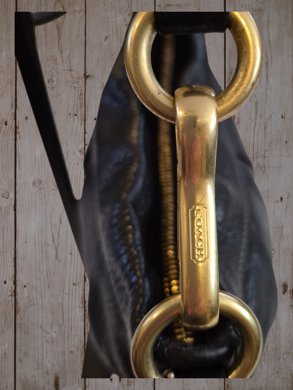 Coach Black Pebbled Leather Hampton Hobo Bag with Gold Hardware - Picture 5 of 8